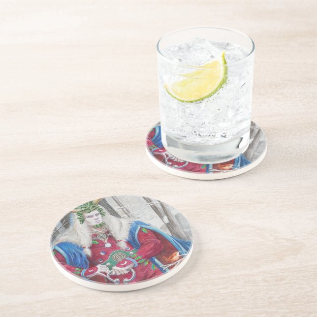 Detailportrait des Holly King Getränkeuntersetzer (Seite)