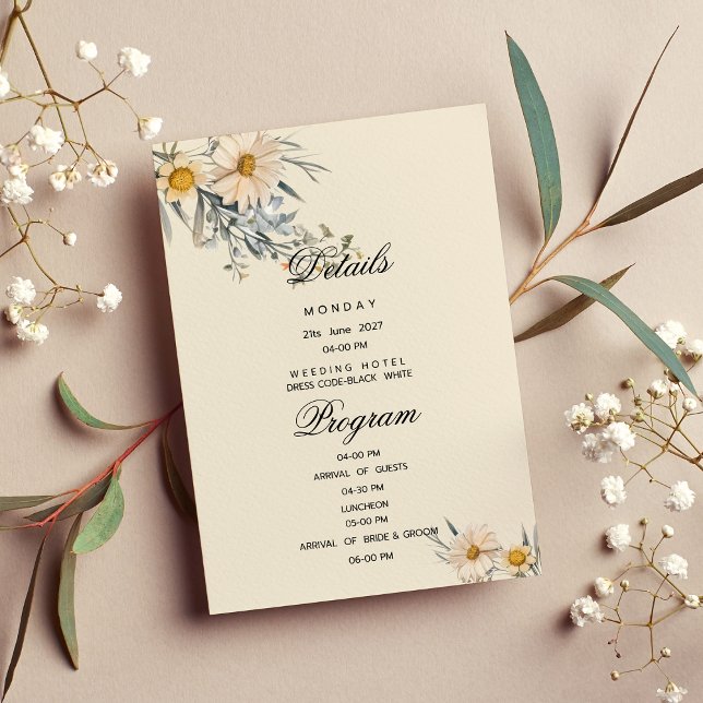 Detailprogramm für botanische Wildblumen Gartenflo Einladung (Botanical wildflowers garden flora Details Program )