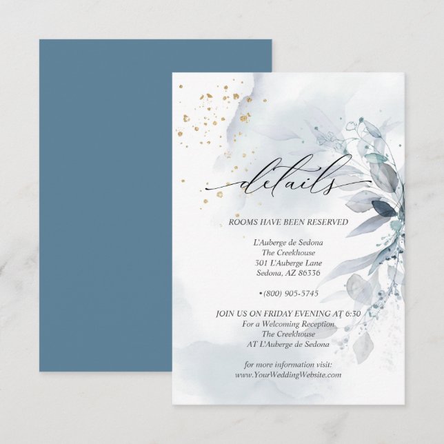 Details 3 Elegantes blaues Aquarellblatt Einladung (Vorne/Hinten)