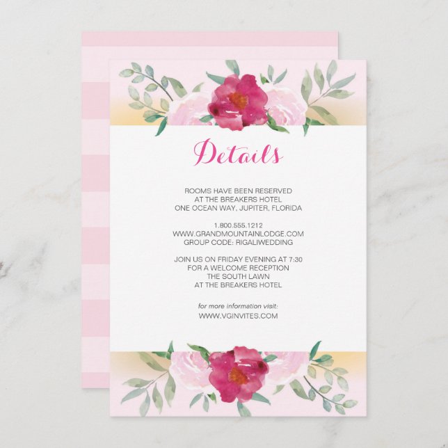 Details Card Rosa Blumenzwiebelhochzeit Einladende Einladung (Vorne/Hinten)