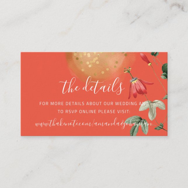 Details Card Website Hochzeit Florals Gold Coral Begleitkarte (Vorderseite)