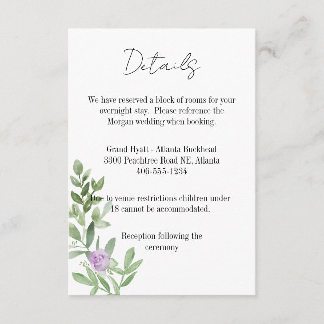 Details Card Wedding lavender purple RSVP Karte (Vorderseite)
