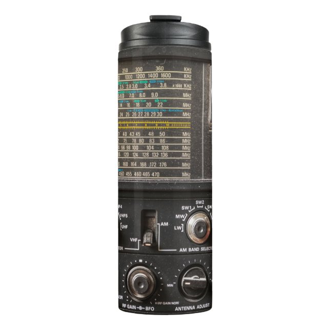 Details eines alten Funkempfängers Thermosbecher (Vorderseite)