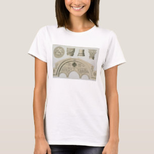 Details eines gestalteten Bogens und Spalten von T-Shirt