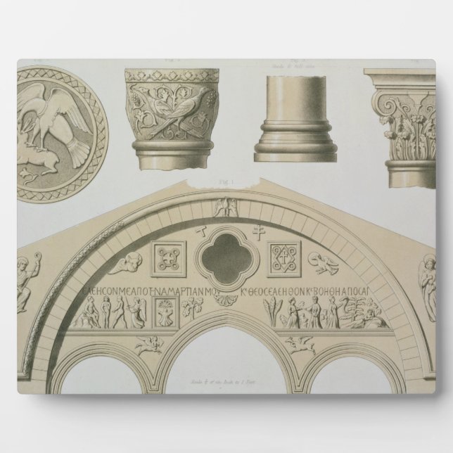 Details eines Skulpturenbogens und Säulen aus St. Fotoplatte (Vorderseite)