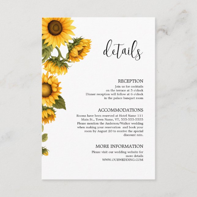 Details helle Sonnenblumen minimalistisch Begleitkarte (Vorderseite)