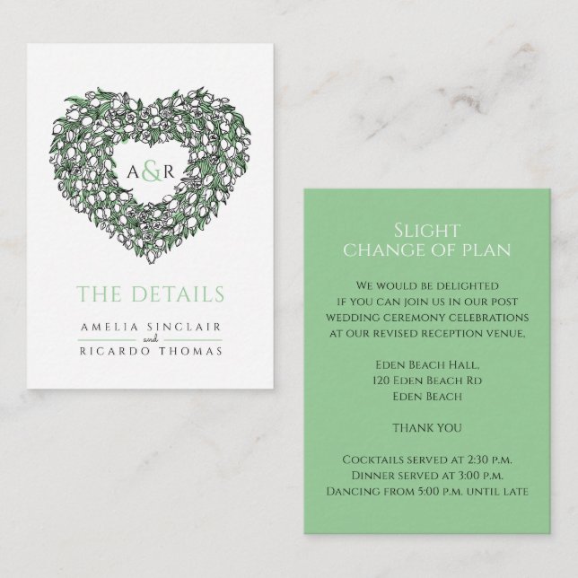 Details Hochzeitsangabe Weißer Tulpen Buquet Monog Begleitkarte (Vorne/Hinten)