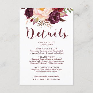 Details-Karte für florales Burgundy Begleitkarte