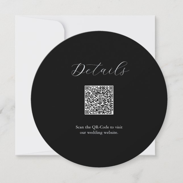 Details QR Codelkarte Schwarz und Weiß Hochzeit Einladung (Vorderseite)