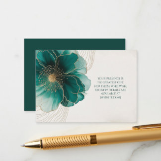 Details Teal Floral Gold Wedding Begleitkarte