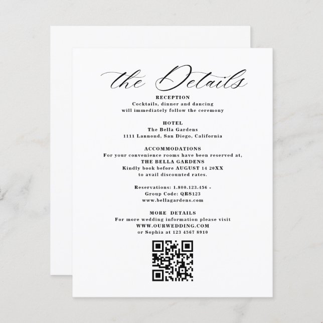 Details und QR-Code für Hochzeitskarten (Vorne/Hinten)