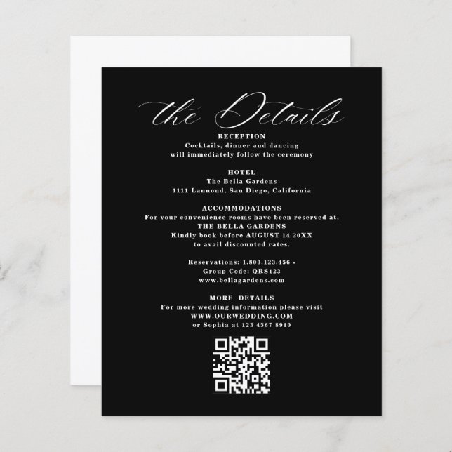 Details und QR-Code für Hochzeitskarten (Vorne/Hinten)