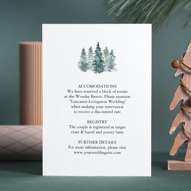 DETAILS Watercolor Rustikale grüne Pinienbäume Begleitkarte (Von Creator hochgeladen)