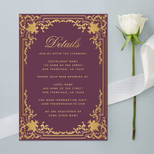 Details Wein Farbe Faux Gold Folie Vintage Hochzei Begleitkarte