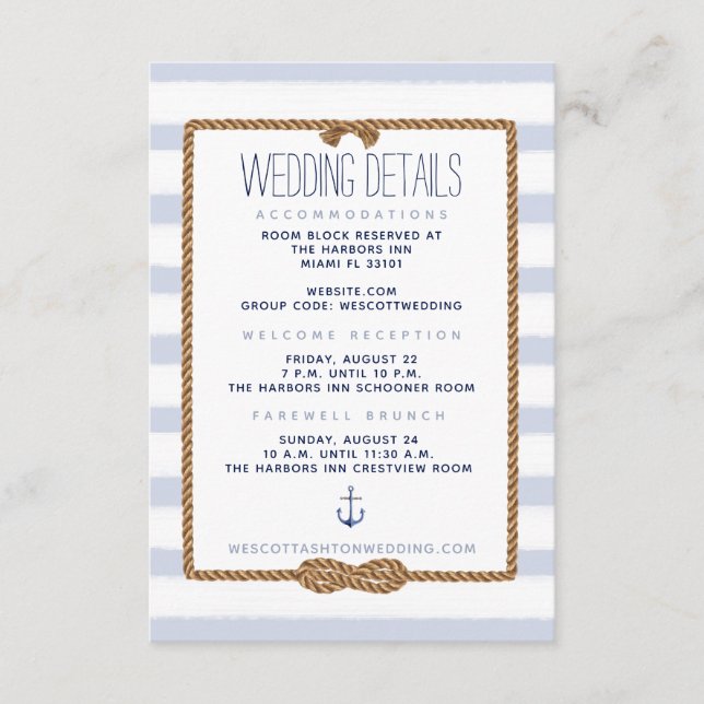 Details zu Blue & White Nautical Knot Wedding Begleitkarte (Vorderseite)