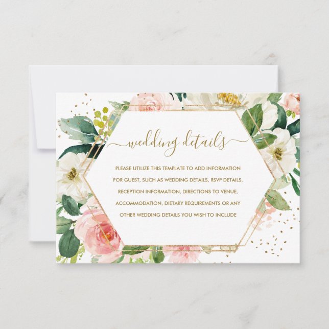 Details zu Blush Gold Floral Gold Hochzeiten RSVP Karte (Vorderseite)