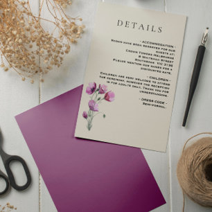 Details zu Boho Floral Plum und Beige Hochzeiten Begleitkarte