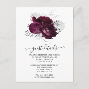 Details zu Burgund und Silver Floral Wedding Begleitkarte