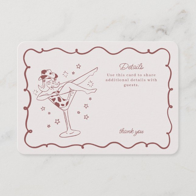 Details zu Burgunder Cocktail und Cowgirl Rodeo Begleitkarte (Vorderseite)