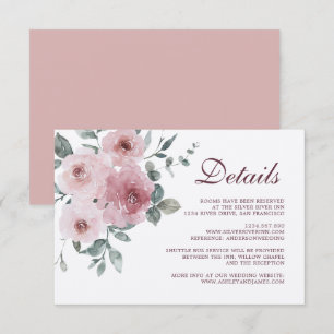 Details zu Burgundy Dusty Pink Floral Wedding Begleitkarte