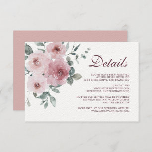 Details zu Burgundy Dusty Pink Floral Wedding Begleitkarte