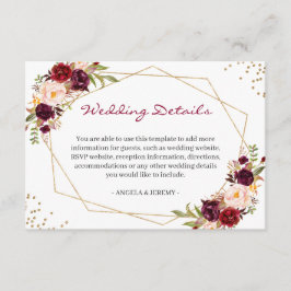 Details zu Burgundy Red Floral Gold Hochzeiten Begleitkarte