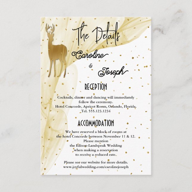 Details zu Chic Gold Deer & Confetti Wedding Begleitkarte (Vorderseite)