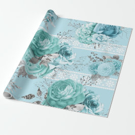 Details zu den blauen Rose Spitzen und Silber Geschenkpapier