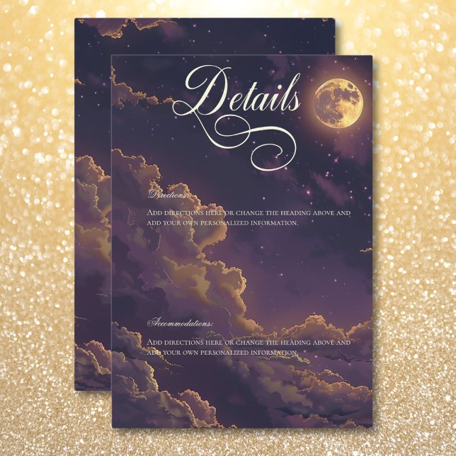 Details zu dunklen Moody-Lila- und Goldwolken Begleitkarte (Dark Moody Purple & Gold Moonlit Clouds Details Enclosure Card)