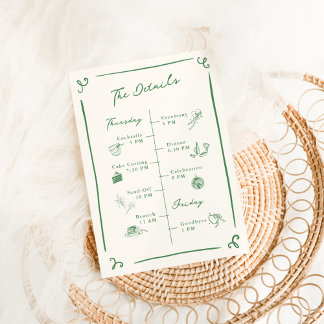Details zu einer grünen Hochzeit mit weißer Hand Einladung