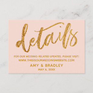 Details zu Gold Waves & Handwriting Blush-Hochzeit Begleitkarte