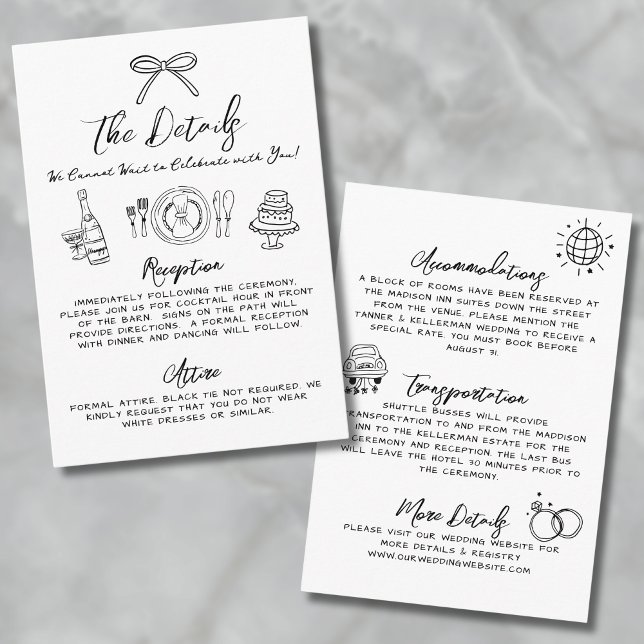 Details zu handgezogenen Whimsiksteinen Begleitkarte (Hand Drawn Quirky Whimsical Wedding Details Enclosure Card)