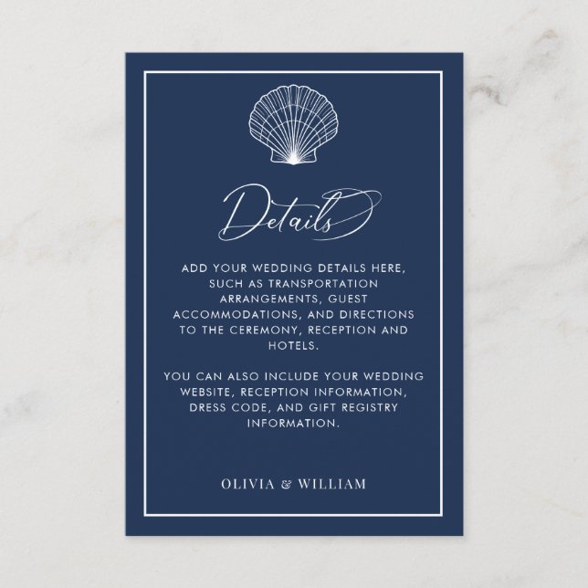 Details zu Hochzeiten am Blue Seashell Beach Begleitkarte (Vorderseite)