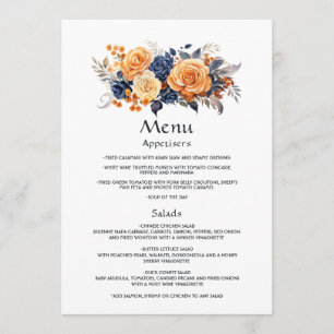 Details zu Hochzeiten der Marine und Orange Floral Menükarte