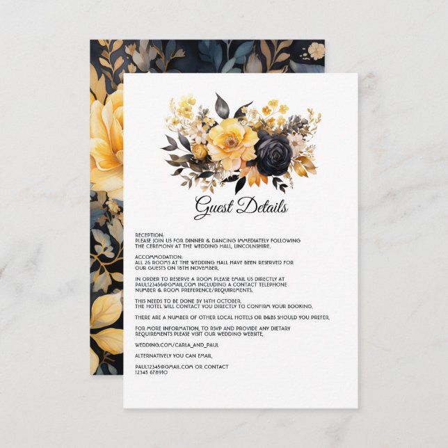 Details zu Hochzeiten in Schwarz und Gold Begleitkarte (Vorne/Hinten)