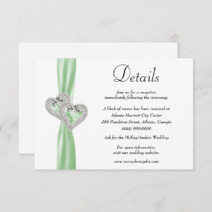 Details zu Hochzeitsarbeiten mit grünen Ribbbon au Begleitkarte