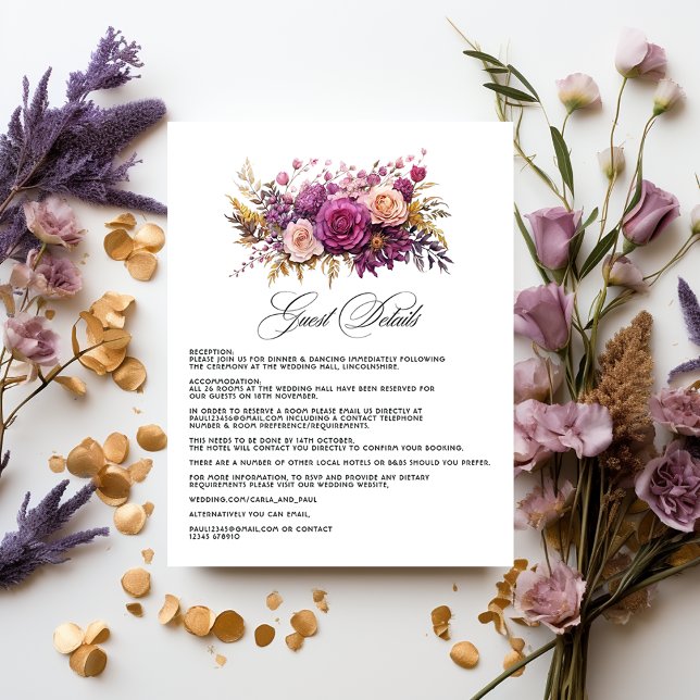 Details zu Mauve und Gold Floral Wedding Begleitkarte (Von Creator hochgeladen)