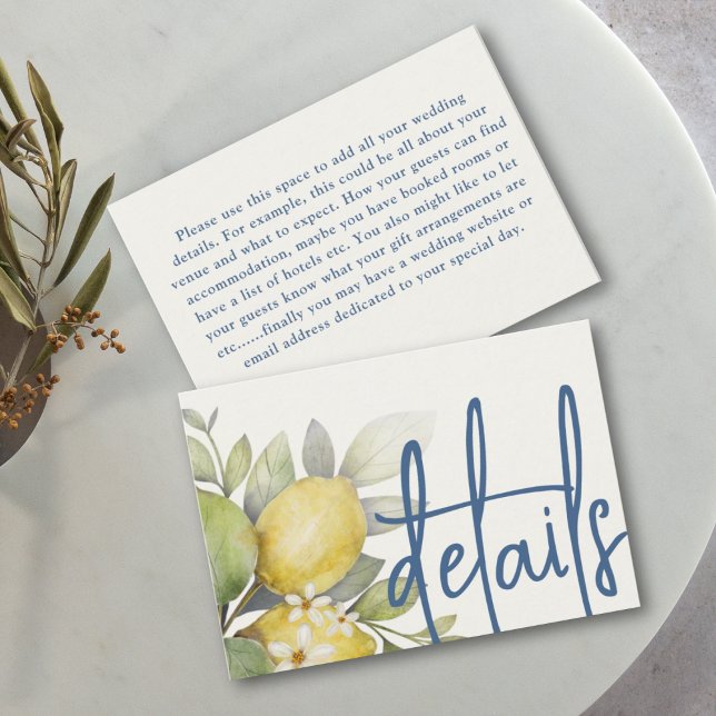 Details zu modernen Lemons Gelb & Blau Begleitkarte (Von Creator hochgeladen)