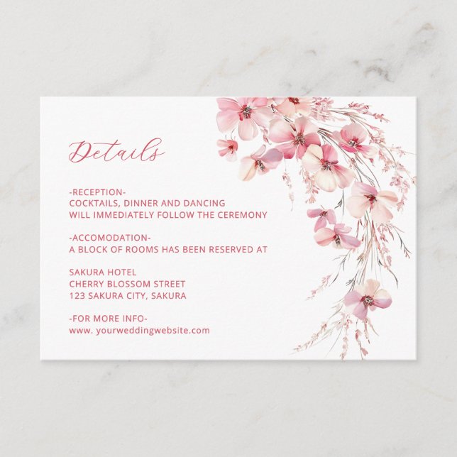 Details zu rosa Boho-Wildblumen Begleitkarte (Vorderseite)