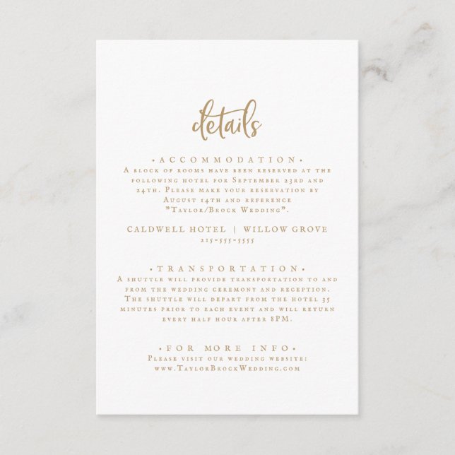 Details zu rustikalen Gold Script-Hochzeiten Begleitkarte (Vorderseite)