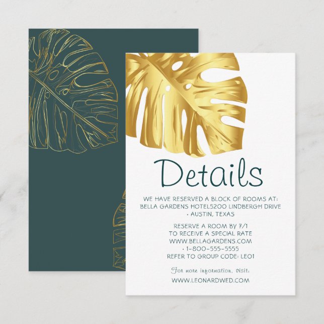 Details zu tropischen Goldhochzeiten Einladung (Vorne/Hinten)