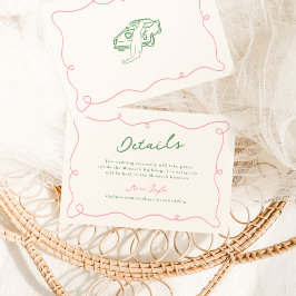 Details zu Whimsical Hand Drawn Pink & Green Weddi Einladung