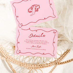 Details zu Whimsical Hand Drawn Pink & Red Wedding Einladung