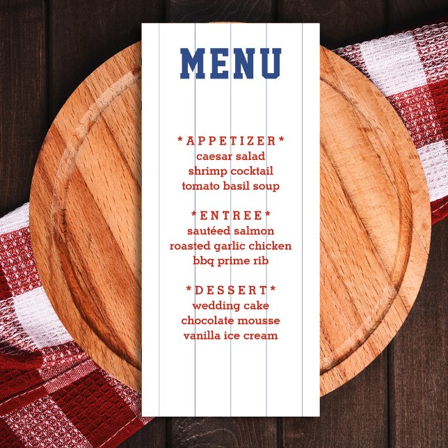 Details zum Baseball Pinstripe Wedding Menükarte (Baseball Pinstripe Wedding Details Menu)
