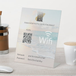 Details zum Beach-Wifi-Netzwerk mit QR-Code-Logo Sockelschild