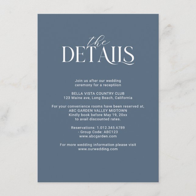 Details zum Blumenstrauß in Navy und Blütenrosa Begleitkarte (Vorderseite)