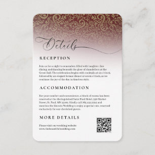 Details zum Burgundy Damask Wedding Empfang Begleitkarte