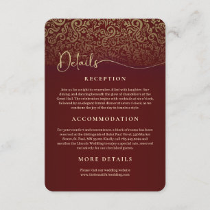Details zum Burgundy Damask Wedding Empfang Begleitkarte