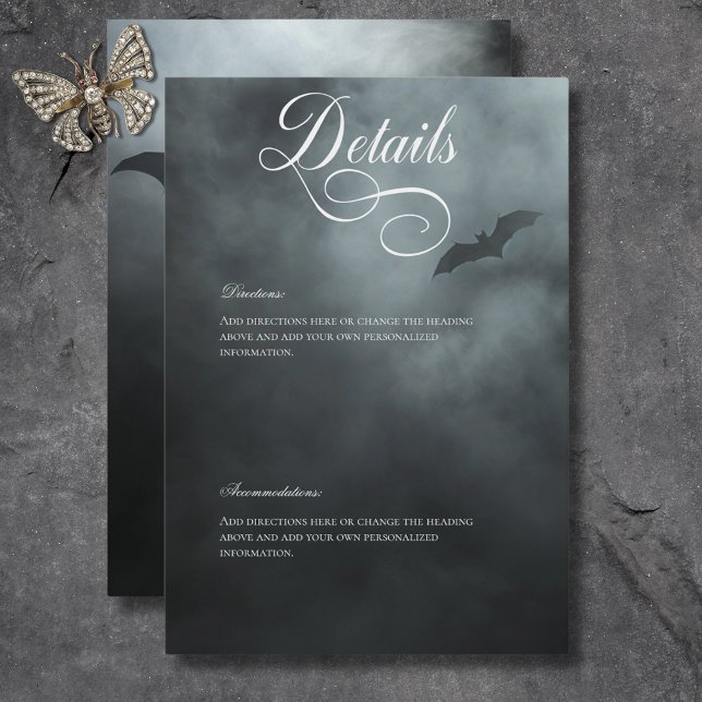 Details zum dunklen Moody Midnight Bat & Fog Weddi Begleitkarte (Dark Moody Midnight Bat & Fog Wedding Details Enclosure Card)