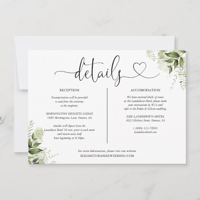 Details zum grünen Herz Skript Einladung (Vorderseite)